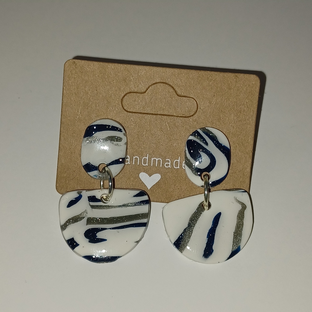 Handmade White and Blue Earrings